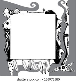 Vector illustration of hand drawn doodle frame. Horror, spooky, eerie.