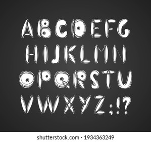 Vector illustration: Hand drawn doodle font. English cartoon Abc alphabet on chalkboard background