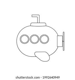 Vector illustration. Hand drawn doodle of submarine with periscope and portholes. Cartoon sketch. Isolated on white background.