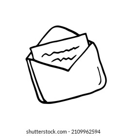 Vector illustration. Hand drawn doodle of opened envelope. Cartoon sketch. Decoration for greeting cards, posters, emblems