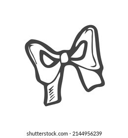 Vector illustration. Hand drawn doodle of hipster retro bow tie. Vintage elegant bowtie. Cartoon sketch. Decoration for greeting cards, posters, emblems, wallpapers