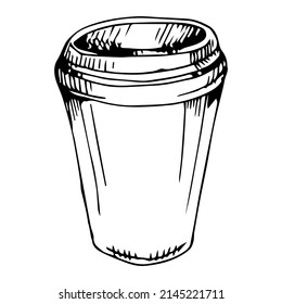 Vector illustration. Hand drawn doodle disposable paper with coffee or tea. Cartoon sketch. Decoration for menus, signs, shop windows, greeting cards, posters, wallpapers