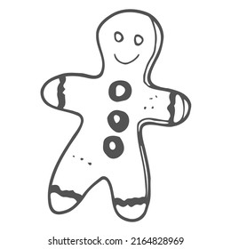 Vector illustration. Hand drawn doodle of Christmas cookies Gingerbread man. New year biscuit ginger man. Cartoon sketch. Isolated on white background