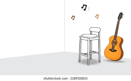 Vector illustration. Hand drawn doodle of classical guitar. String plucked musical instrument. Small acoustic guitar or ukulele. Blues or rock equipment. Cartoon sketch. Isolated on white background
