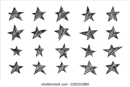 Vektorgrafik des handgezeichneten Doodle-Sternen-Symbolmusters durch Verwendung des Kugelpunkts zum Zeichnen mit Schatten