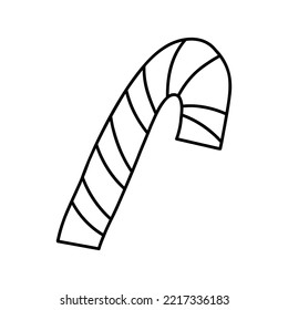 Vector illustration. Hand drawn doodle of Christmas candy cane. Santa's stripes cane. Cartoon sketch. Isolated on white background