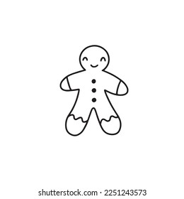 Vector illustration. Hand drawn doodle of Christmas cookies Gingerbread man. New year biscuit ginger man. Cartoon sketch. Isolated on white background