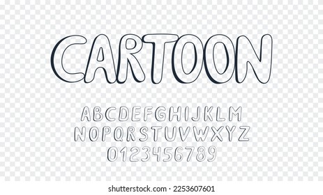 Vektorgrafik. Handgezeichnete 3D-Rahmenschriftart. Spaß, einfaches Alphabet. Briefe auf transparentem Hintergrund. Design für Poster, Zeitschriften, Printing, Webbanner, Flyer, Buchumschläge, Broschüren