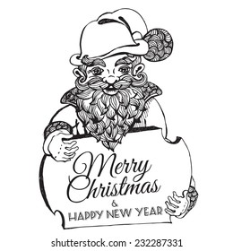 Vector illustration Hand drawn doodle Christmas dwarf holding festive signboard