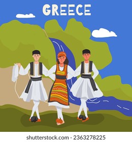 Ilustración vectorial de monumentos, monumentos y símbolos de Grecia dibujados a mano. Turismo, viajes.