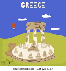 Vector illustration of hand drawn doodle style landmarks, landmarks and symbols of Greece. Tourism, travel.