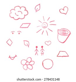 Vector illustration of hand drawn doodle elements made with red pencil for your design