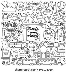 Vector illustration with hand drawn doodle travel elements