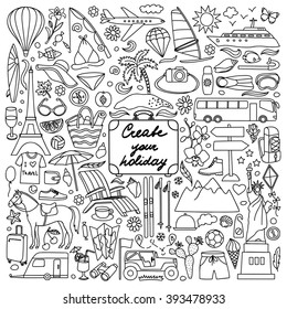 Vector illustration with hand drawn doodle summer and travel elements