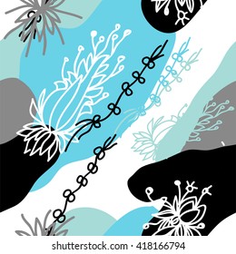 Vector illustration of hand drawn doodle artistic seamless background. Abstract wallpaper pattern. Retro pop 80s seamless vector pattern.