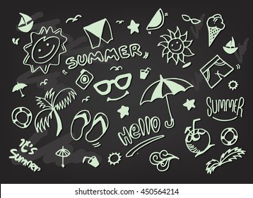 Vector illustration with hand drawn doodle summer elements