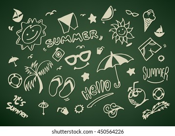 Vector illustration with hand drawn doodle summer elements