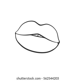 Vector illustration. Hand drawn doodle of female lips. Sexy kiss. Cartoon sketch. Decoration for greeting cards, posters, emblems