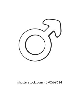 Vector illustration. Hand drawn doodle with male Mars symbol. Gender pictogram. Cartoon sketch. Decoration for greeting cards, posters, emblems