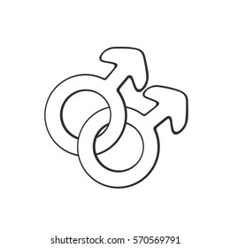 Vector illustration. Hand drawn doodle with male homosexual mars symbol. Gender pictogram. Cartoon sketch. Decoration for greeting cards, posters, emblems