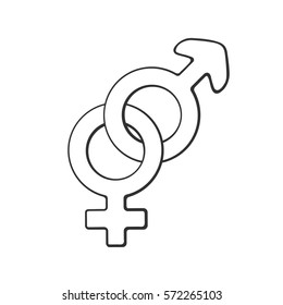 Vector illustration. Hand drawn doodle with heterosexual gender symbol. Gender pictogram. Cartoon sketch. Decoration for greeting cards, posters, emblems