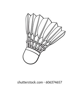 Vector illustration. Hand drawn doodle of shuttlecock for badminton from bird feathers. Sports equipment. Cartoon sketch. Decoration for greeting cards, posters, emblems, wallpapers