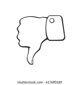 Vector illustration. Hand drawn doodle of thumb down symbol of dislike. Cartoon sketch. Decoration for greeting cards, posters, emblems, wallpapers