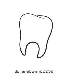 Vector illustration. Hand drawn doodle of human tooth. Oral hygiene symbol. Cartoon sketch. Decoration for greeting cards, posters, emblems, wallpapers, banners