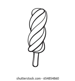 Vector illustration. Hand drawn doodle of spiral Popsicle ice lolly. Colored fruit ice cream. Cartoon sketch.  Decoration for menus, signboards, showcases, greeting cards, posters, wallpapers