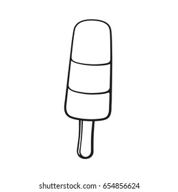 Vector illustration. Hand drawn doodle of ice cream tri-color fruit ice lolly. Cartoon sketch.  Decoration for menus, signboards, showcases, greeting cards, posters, wallpapers