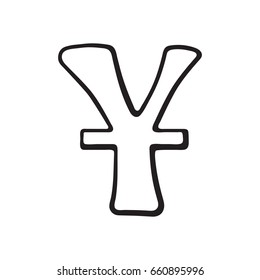 Vector illustration. Hand drawn doodle of yuan sign. The symbol of world currencies. Decoration for menus, signboards, showcases, posters, wallpapers and interfaces