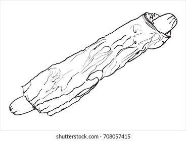Vector illustration. Hand drawn doodle of hot dog with mustard. Unhealthy food. Cartoon sketch. 