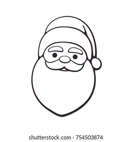 Vector illustration. Hand drawn doodle of Santa Claus with contour. Cartoon sketch. Isolated on white background  