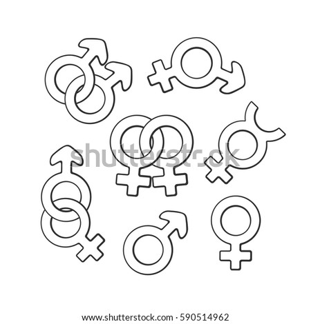 Vector illustration. Hand drawn doodle set of gender symbols. Gender pictograms. Cartoon sketch. Decoration for greeting cards, posters, emblems, wallpaper