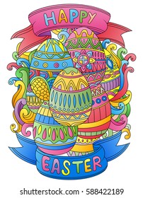 Vector illustration of Hand drawn doodles happy easter background