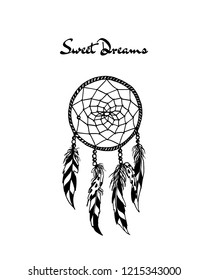 Vector illustration of hand drawn dreamcatcher. Ancient native american's sacred symbol. Beautiful ethnic design elements.