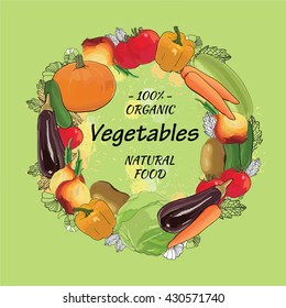 Vector illustration of hand drawn  eco vegetables set. Sketch with watercolor effects.