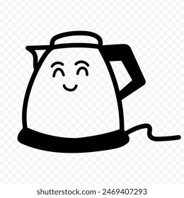 Vector illustration of hand drawn electric kettle doodle on transparent background