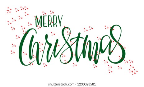 Vector illustration. Hand drawn elegant modern brush lettering of Merry Christmas isolated on white background. 