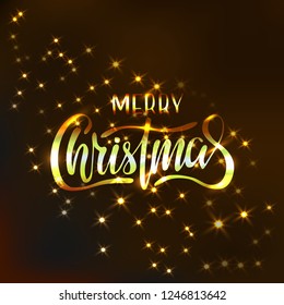 Vector illustration. Hand drawn elegant modern brush lettering of Merry Christmas isolated on beautiful background.