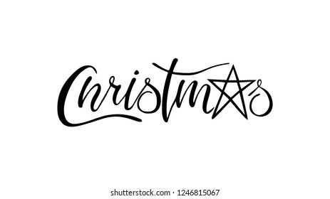 Vector illustration. Hand drawn elegant modern brush lettering of Merry Christmas 