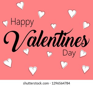 Vector illustration. Hand drawn elegant modern brush lettering of Happy Valentines Day on hearts background. - Vector