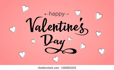 Vector illustration. Hand drawn elegant modern brush lettering of Happy Valentines Day on hearts background. - Vector