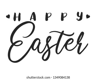 Vector illustration. Hand drawn elegant modern brush lettering of Happy Easter isolated on white background.