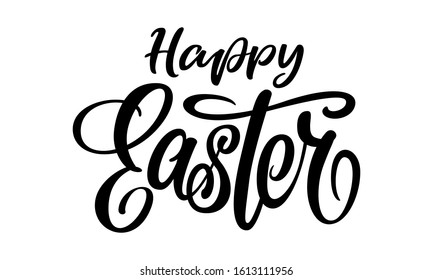 Vector illustration. Hand drawn elegant modern brush lettering of Happy Easter isolated on white background.