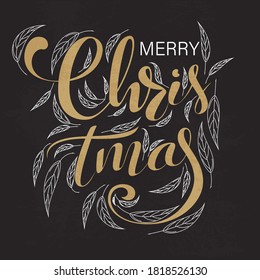 Ilustración vectorial. Dibujo mano elegante y moderno con letras de broche de Feliz Navidad aisladas en fondo blanco.