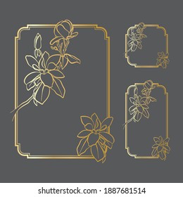 Vector Illustration of Hand Drawn Elegant Flowers Frame Border Background Template for Wedding, Greeting, Menu, Card, and others. Design Set for Paper Size, Portrait Banner, and Square Size.