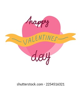 Vector illustration. Hand drawn elegant modern brush lettering of Happy Valentines Day on hearts background. Vector illustration.