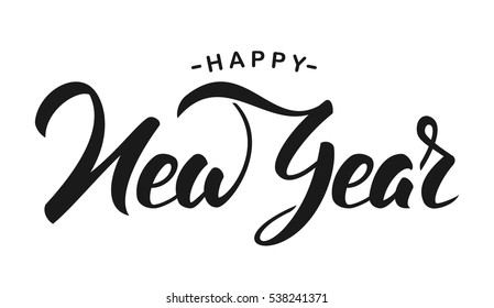 Vector illustration. Hand drawn elegant modern brush lettering of Happy New Year isolated on white background.