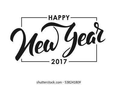 Vector illustration. Hand drawn elegant modern brush lettering of Happy New Year 2017 isolated on white background.